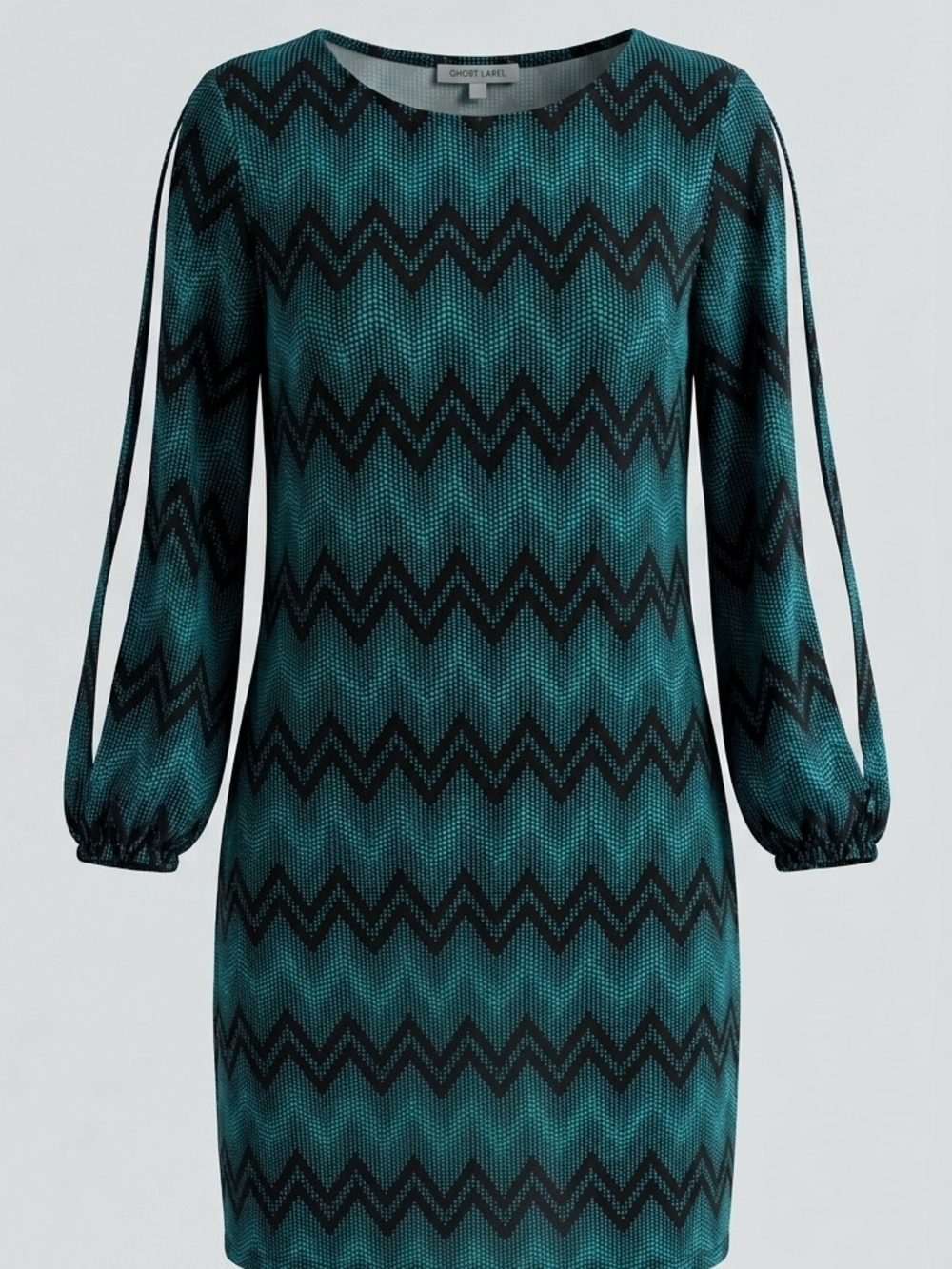 Enfocus Studio Teal and Black Zigzag Long-Sleeve Shift Dress